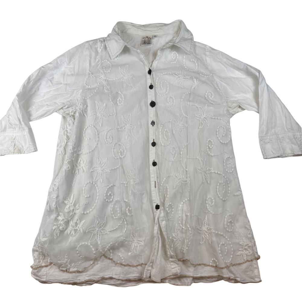 Parsley & Sage White Embroidered Mesh Layered Tunic Shirt Size 1X Boho Lagenlook